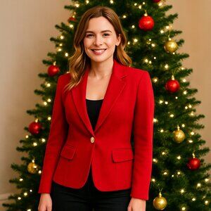 EVAN PICONE | Vintage Cherry Red Wool Blazer Jacket - Women's Size 8 18 24